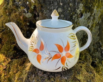 Vintage Gibsons W786 Hand-Painted Teapot w/ Orange Flowers & Gold Trim (Staffordshire, England)