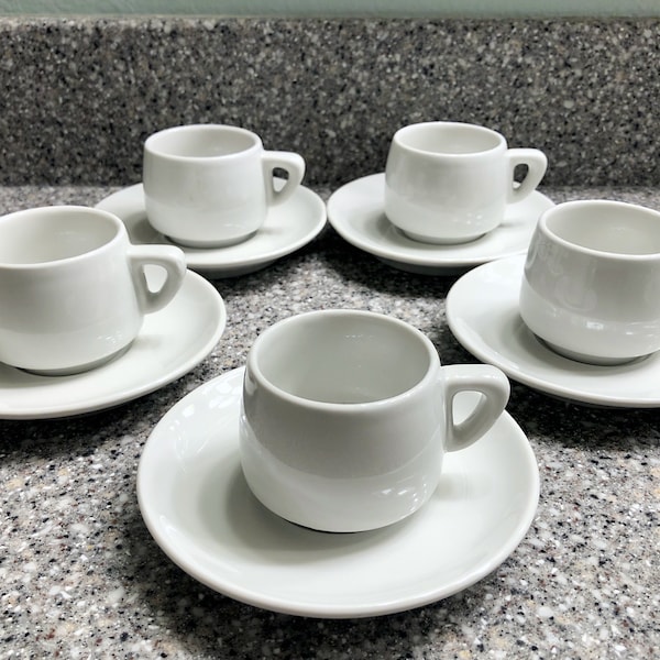 Very Rare!  Vintage French Pillivuyt Porcelain Espresso/Demitasse Cups and Saucers (5 Available, Price is for One) Made in France
