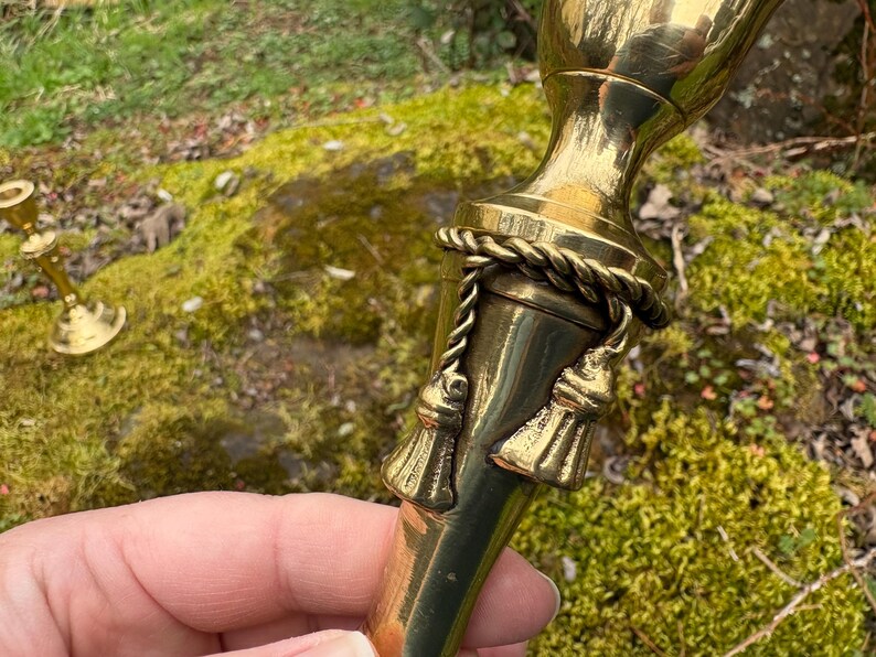 Set of 2 Vintage 6.25" Brass Candlestick Holders for Taper Candles w/ Rope & Tassels (Made in India) image 11