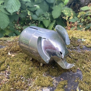 Vintage Raimond Inc. Silver-Tone Metal Elephant-Shaped Piggy Bank / Coin Bank