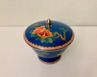 ヴィンテージ 七宝焼き エナメル シルバー メタル 小型 4 インチ 脚