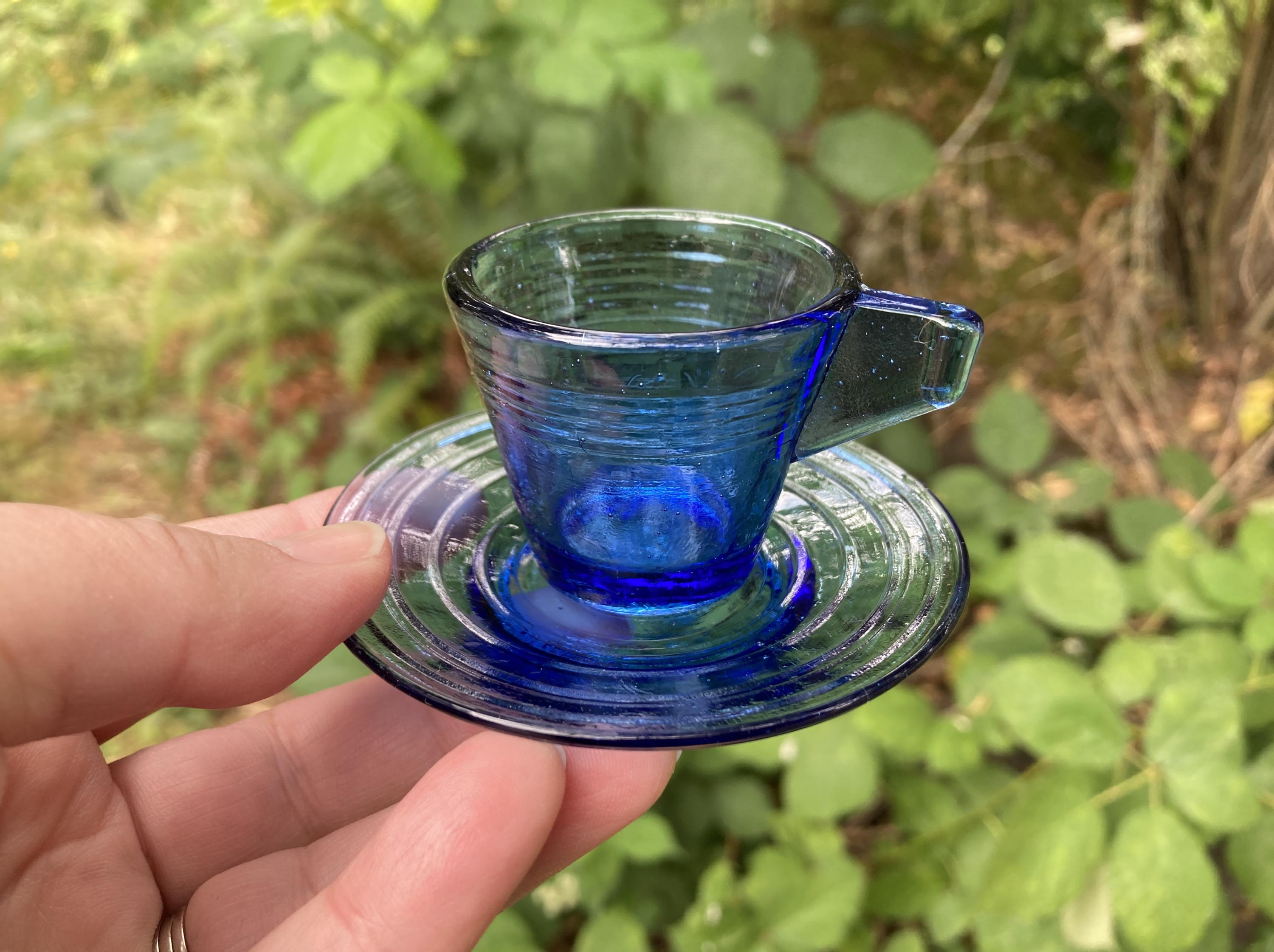 Vintage 21-piece Akro Agate Cobalt Blue Glass Child's Miniature