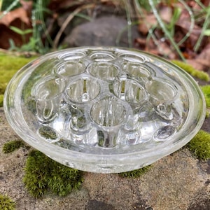 Vintage 3.5&quot; Clear Glass Footed Flower Frog (11 Holes) for Flower Arranging, Pencil & Paintbrush Storage, or Display