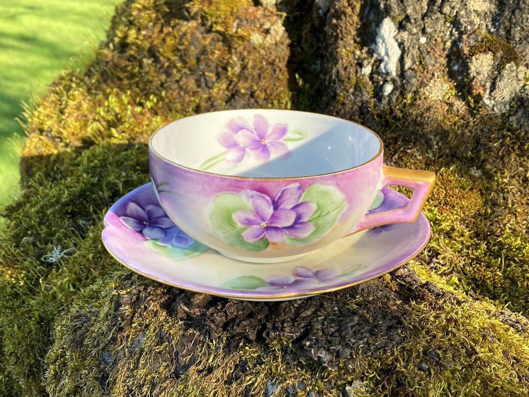 期間限定【Vintage】パープルパンサー 陶器 PURPLEPANTHER Vintage Hand-painted Imperial PSL Empire Austria Teacup & Saucer W