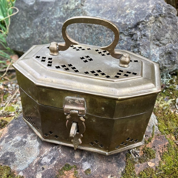 Vintage Pierced Brass Hinged Cricket Boxes - Large 9" Lunchbox OR Med. 6" Octagon (Jewelry Box, Treasure Chest, Home Decor, Potpourri, Boho)