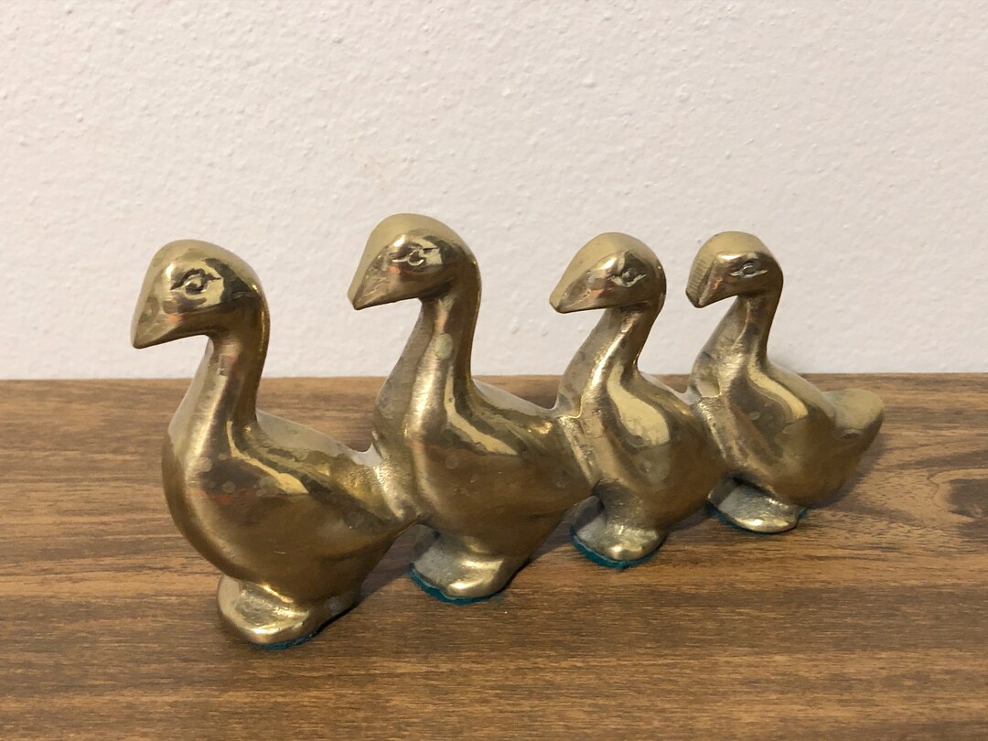 Vintage Brass Goose Figurine W/ Four Geese in a Row mother Etsy