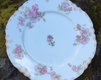 GDA Limoges Hand Painted Large Pink Roses & Gold 8 1/2 Inch