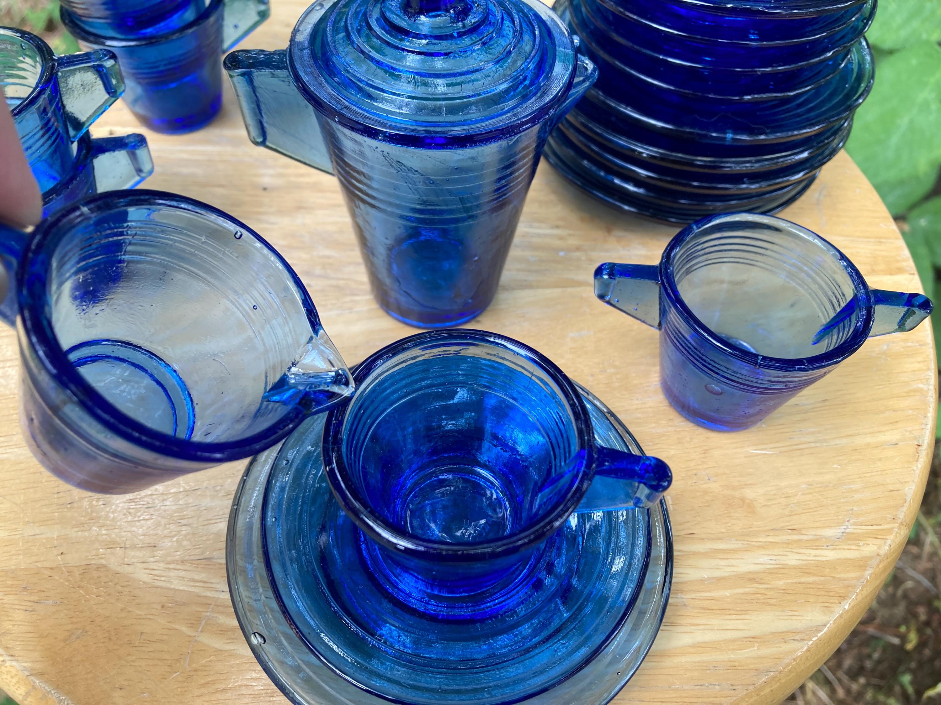 Vintage 21-piece Akro Agate Cobalt Blue Glass Child's Miniature