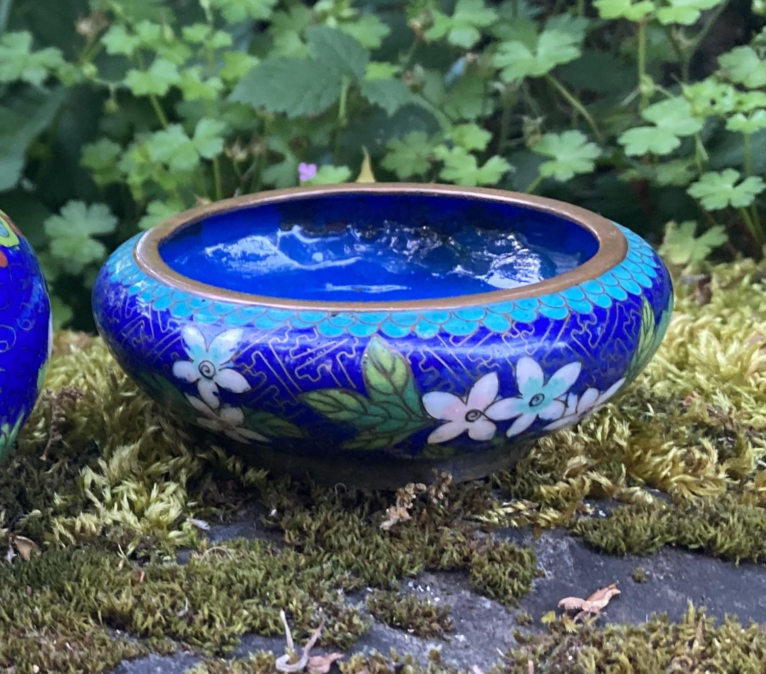 ヴィンテージブルー七宝焼き 5インチまたは3.75インチ 小物入れ/灰皿