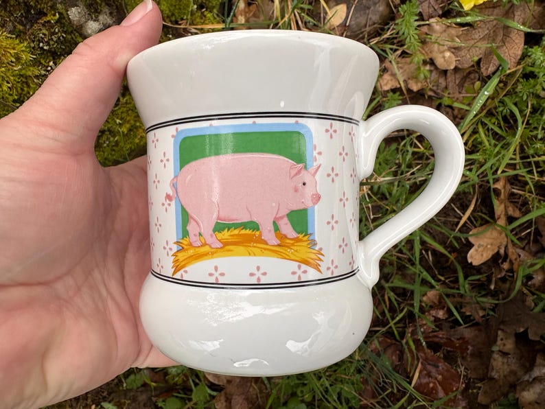Vintage 1980's Vandor Country Farm Animal Coffee Cups / Mugs (Cow, Sheep, Pig, Chicken - sold separately) Pig Mug