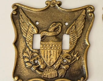 Vintage Solid Brass Switch Plate Cover with American Eagle Crest (2 Available, Sold Separately)