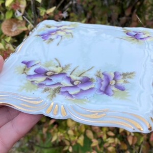 Vintage Dresden Germany Ceramic Trivet w/ Purple Flowers and Gold Trim image 3