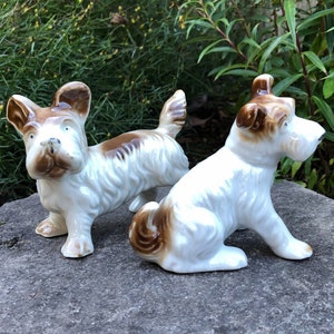 Vintage Porcelain Terrier / Scottie Dog Figurines, Made in Japan, Mid Century, Set of Two