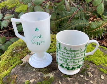 Vintage St. Patrick&#39;s Day Coffee Cups / Mugs &quot;Irish Coffee&quot; OR &quot;An Irishman is Never Drunk...&quot; (sold separately) w/ Shamrocks / Clover