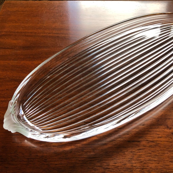 Vintage Mikasa "Neo Classic" Crystal Glass Art Deco Style Ribbed, Frosted, Footed 15 1/2" Canape Tray, 1980s