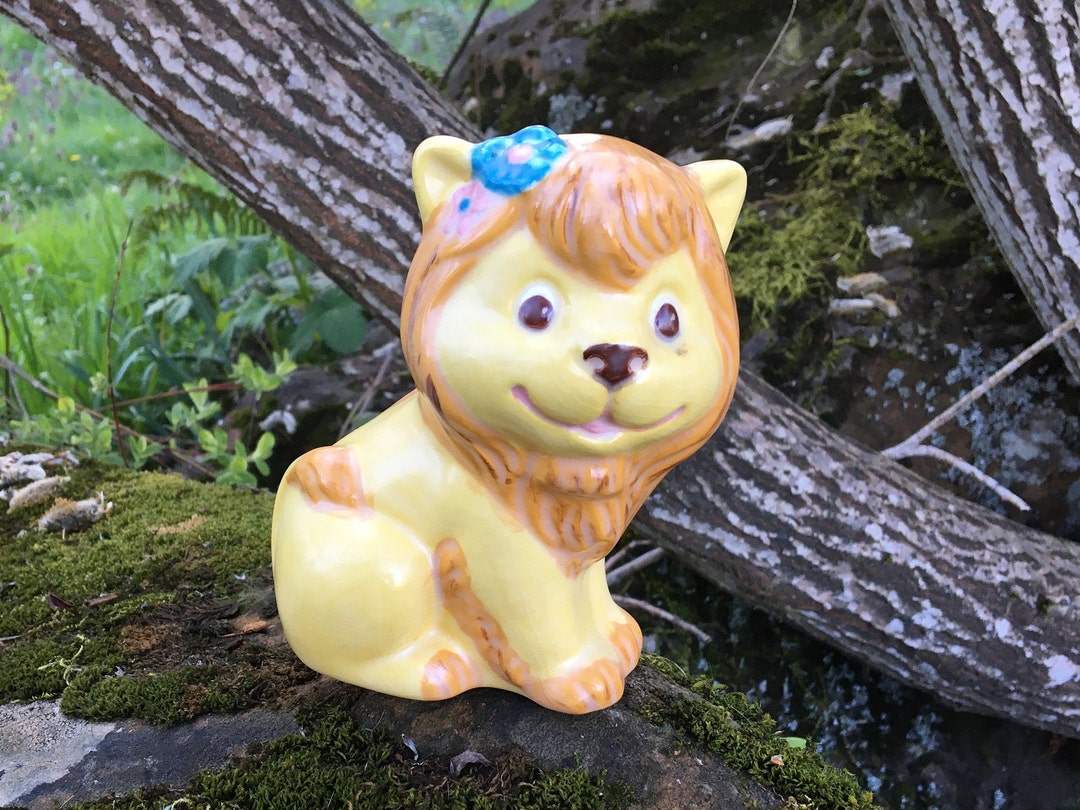 Vintage Lion Piggy Bank yellow Ceramic W/ Flowers 5 Tall - Etsy