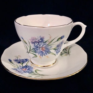 Vintage Duchess Bone China Cup and Saucer, Bachelor Button, Made In England, #383