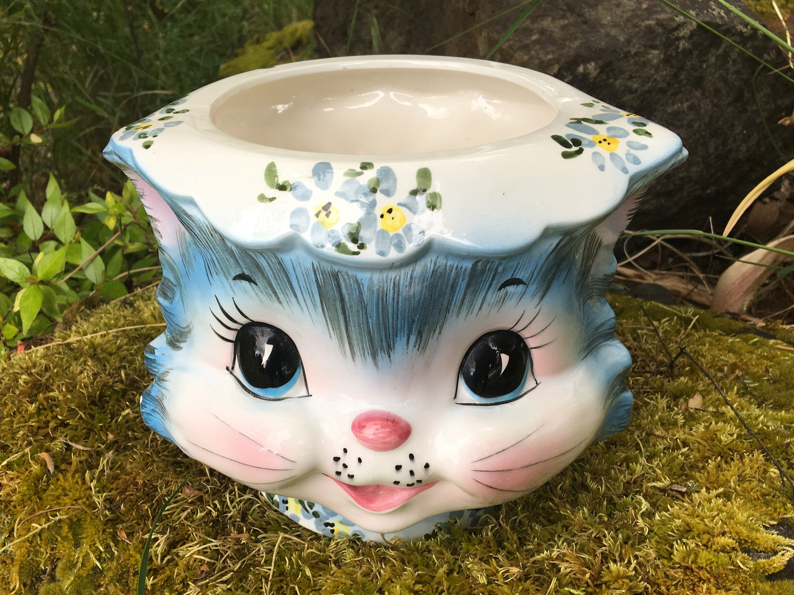 Vintage Lefton 1502 miss Priss Blue Cat Planter / Flower Pot Vintage Lefton 1502 miss Priss Blue Cat Planter / Flower Pot