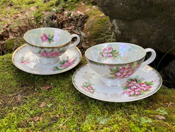 Vintage Wales of Japan Iridescent Lusterware Pedestal Teacup