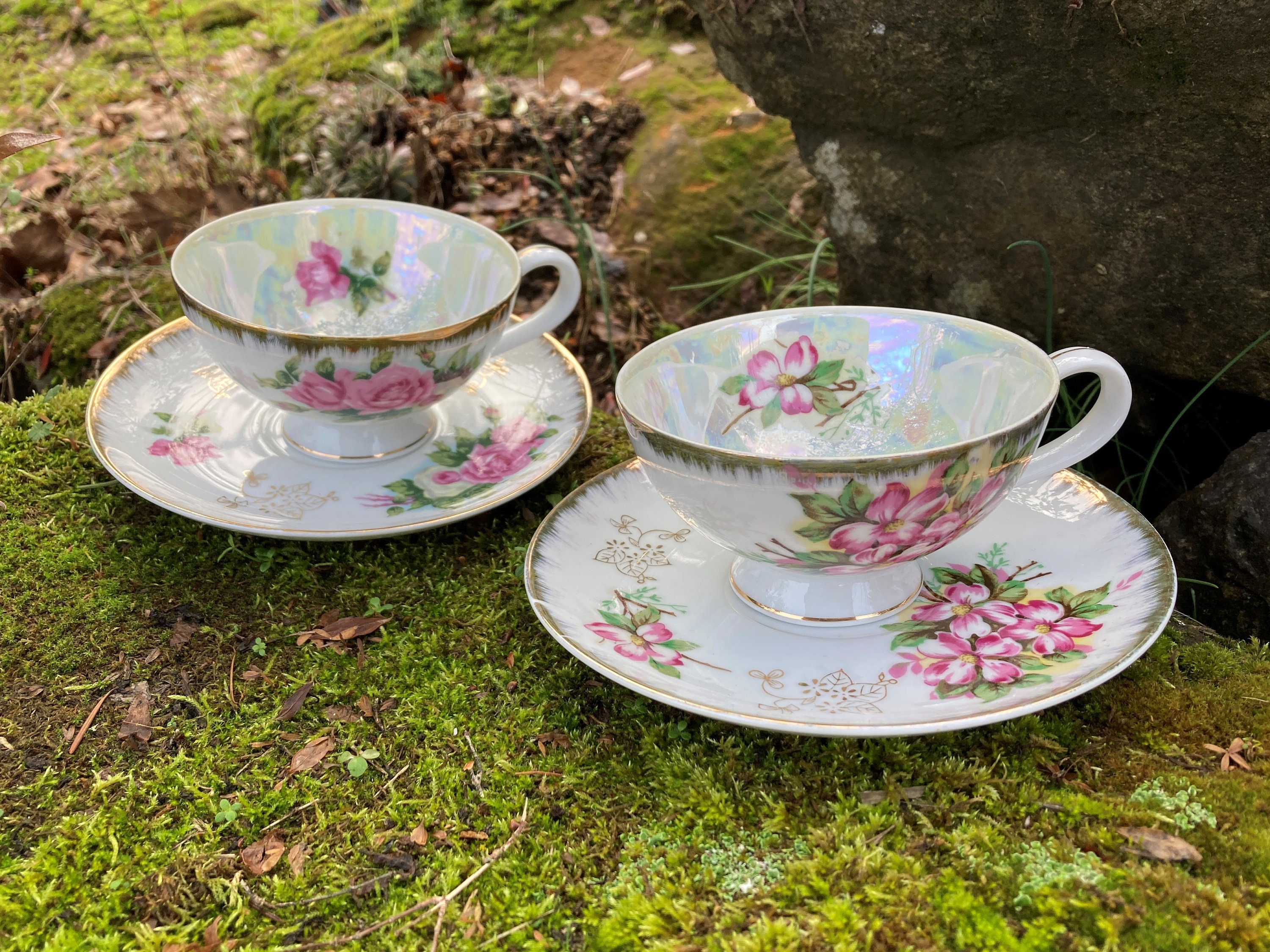 Vintage Wales of Japan Iridescent Lusterware Pedestal Teacup