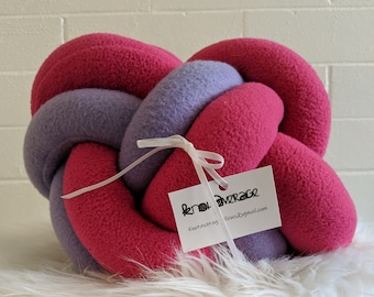 Raspberry and Lavender Medium Sized Knotted Pillow - Two Colors