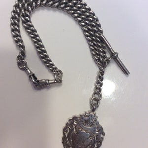 Antique victorian sterling silver double albert watch chain fob necklace dated 1806