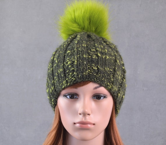 womens khaki bobble hat