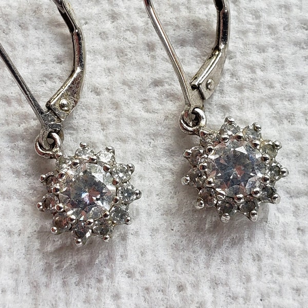 JCM 925 CZ China Dangly Silver-colored, starburst-shaped Earrings set F3 Estate Vintage --- Free USA Shipping