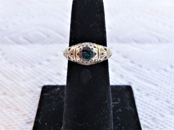 Bright Floral Vintage Statement Ring Set Blue Yellow Flower 2pc Size R