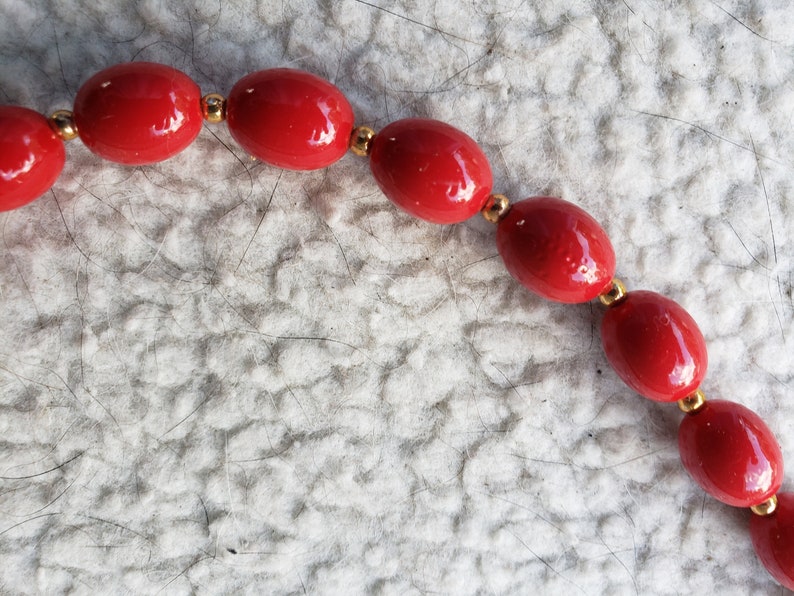 Red and Gold Ball Necklace 28 inches long Estate Vintage