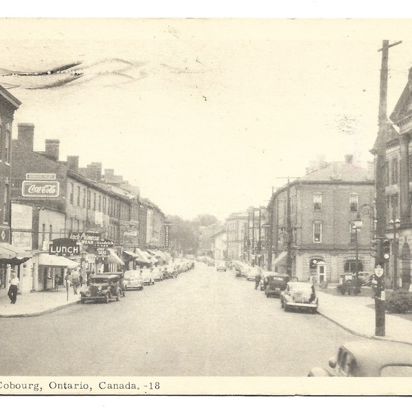 Main Street, Cobourg, Ontario, Canada 1950's Postcard --- FREE USA Shipping