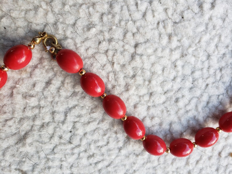 Red and Gold Ball Necklace 28 inches long Estate Vintage