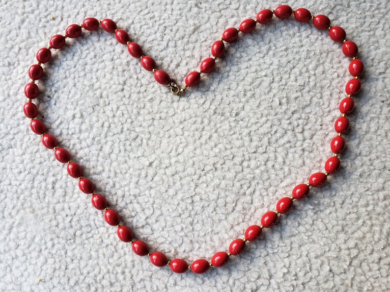 Red and Gold Ball Necklace 28 inches long Estate Vintage