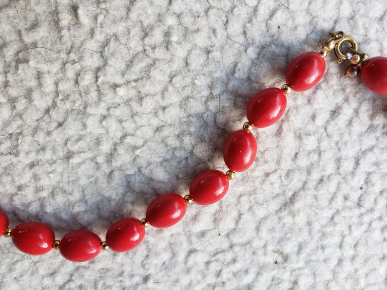 Red and Gold Ball Necklace 28 inches long Estate Vintage