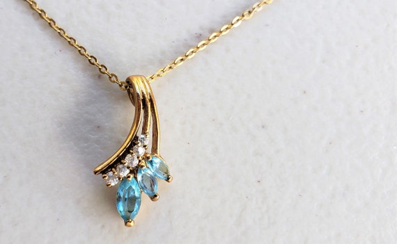 Clear Blue Stones and Faux Diamond Necklace Estat… - image 7