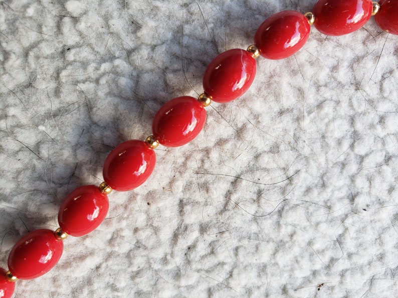 Red and Gold Ball Necklace 28 inches long Estate Vintage