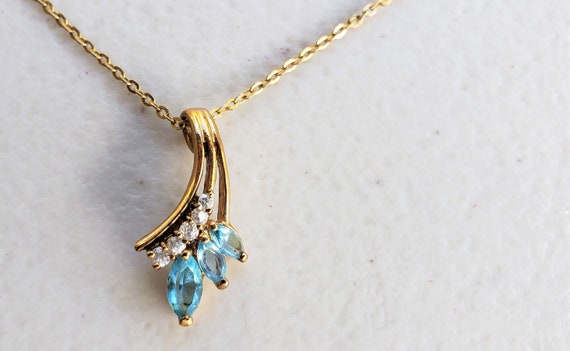 Clear Blue Stones and Faux Diamond Necklace Estat… - image 1