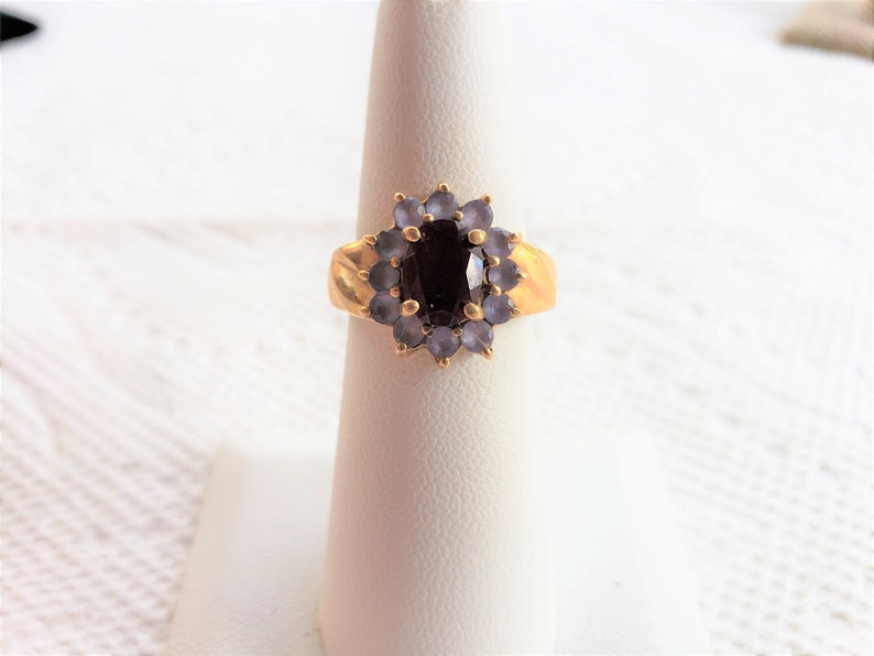 Rich Deep Red-colored Oval Stone 10K PL Ring Estate Vintage Free USA SHIPPING