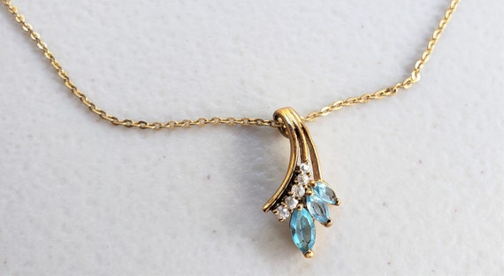 Clear Blue Stones and Faux Diamond Necklace Estat… - image 3