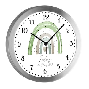 Kinderwanduhr Wanduhr Kinderzimmer Kinder Regenbogen grün personalisiert