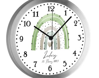 Children's wall clock wall clock children's room children rainbow green personalized