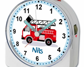 Children's fun alarm clock white motif fire brigade alarm clock quiet running