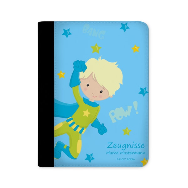 certificate folder personalized with name Superhero Blue