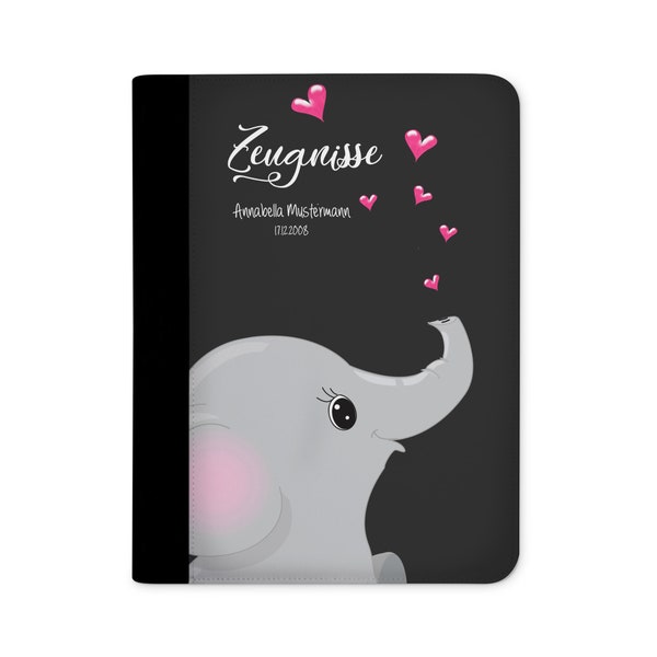 certificate folder personalized with name elephant in love black