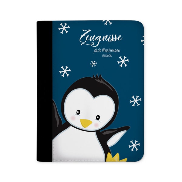 certificate folder personalized with name Penguin Blue