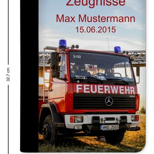 zeugnismappe personalisiert mit Namen Feuerwehr Drehleiter afbeelding 3