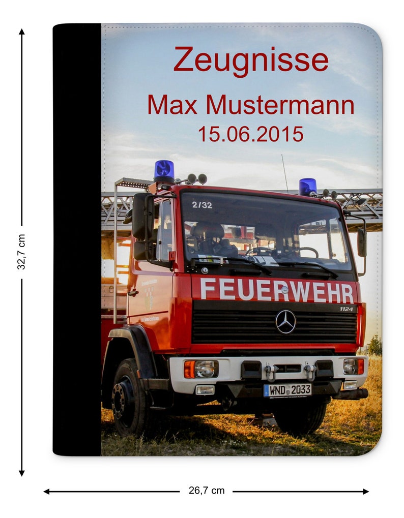 zeugnismappe personalisiert mit Namen Feuerwehr Drehleiter afbeelding 3