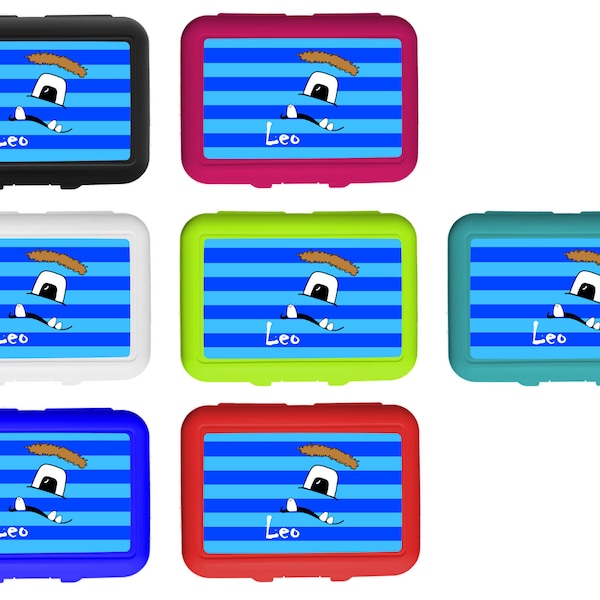 Lunch box / lunchbox / snack box / with insert motif monster stripes color blue