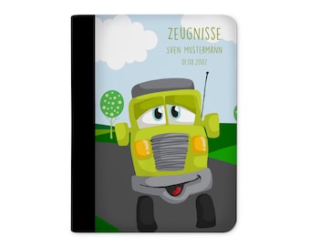 certificate folder personalized with name car cartoon truck