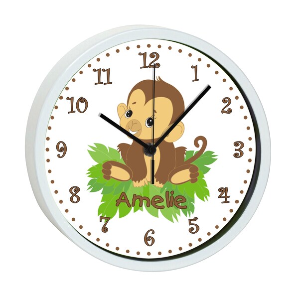 Children's wall clock with colorful frame motif baby monkey